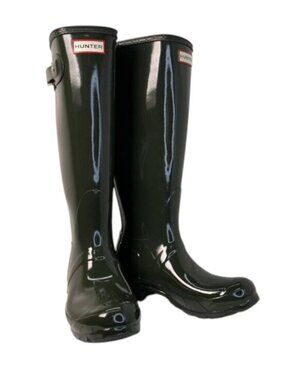 NEW HUNTER Tall Gloss Womens Size 6 Dark Green Rubber Knee High Waterproof Boots